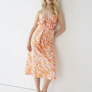J. Crew |Tie Front Cotton Poplin Strappy Keyhole Midi Dress Orange Floral Medium